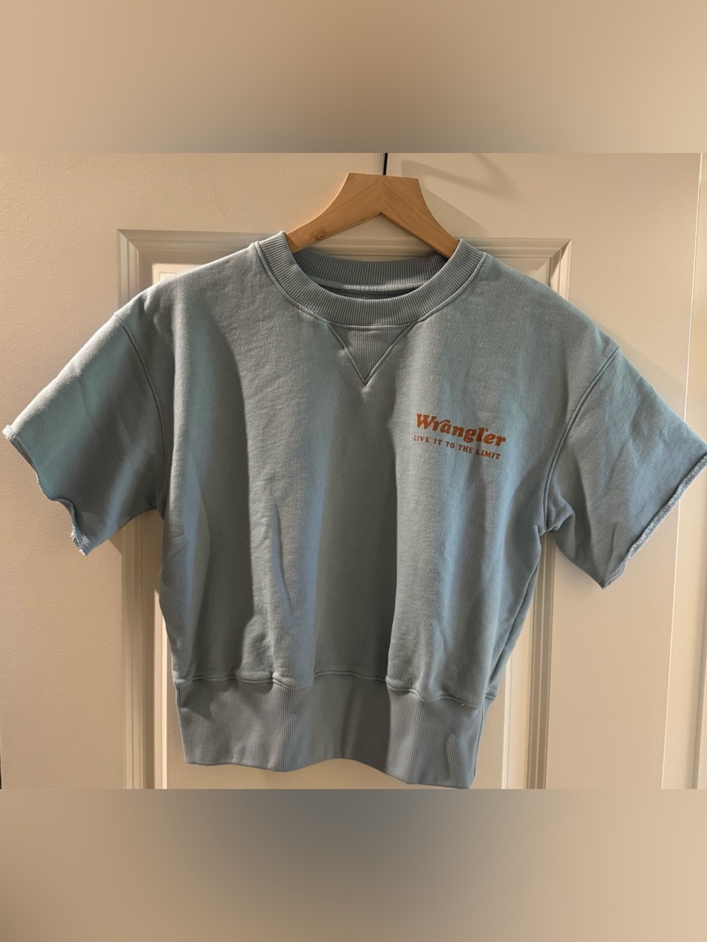 Wrangler Blue Cropped Sweatshirt Shortsleeve Pullover Size Small